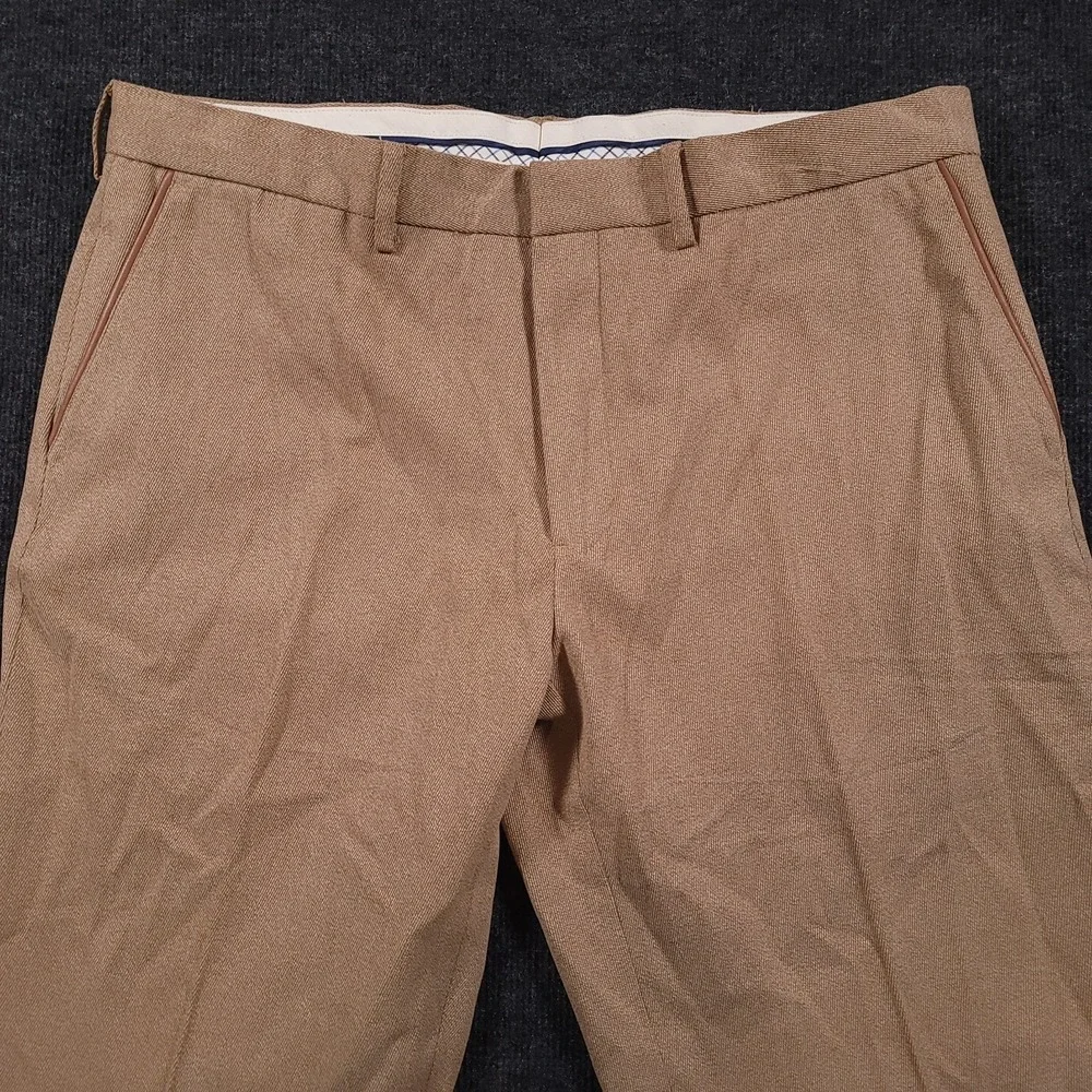 Polo Ralph‎ Lauren Dress Pants Men 38x32 Tan Cotton Twill Leather Trim Pockets